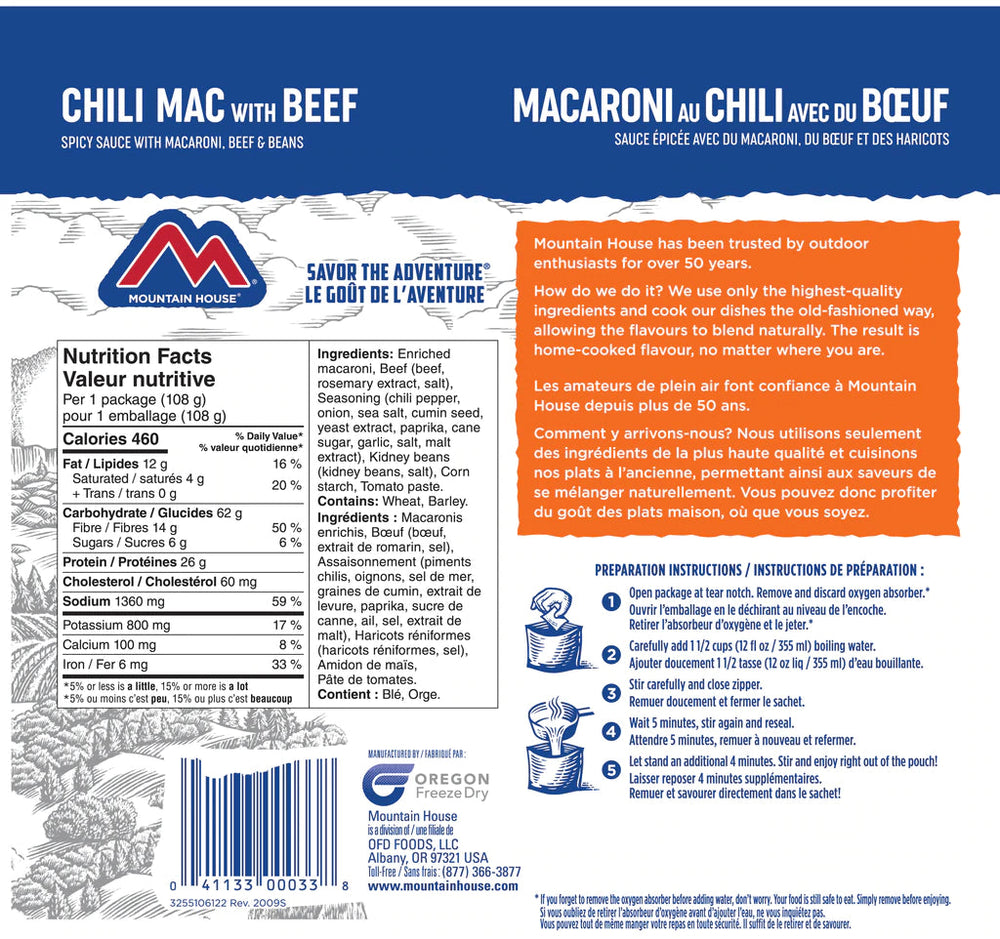 Macaroni Chili avec boeuf de Mountain House Repas lyophilisé